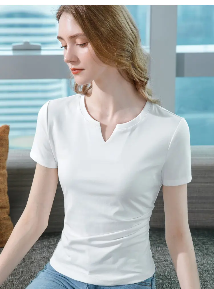 Women Red V Neck T-Shirt Summer 2025 — feature 24