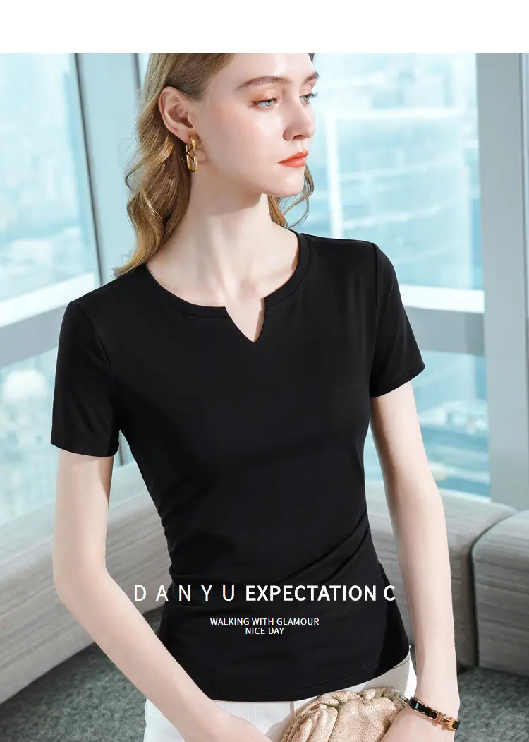 Women Red V Neck T-Shirt Summer 2025 — feature 3