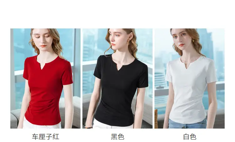Women Red V Neck T-Shirt Summer 2025 — feature 7