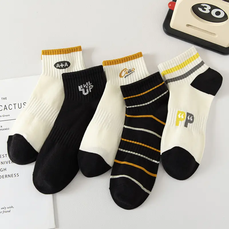 Socks Spring and Summer Men's Mid-Calf Socks Casual Simple Black and White Business Socks Casual Socks Sweat-Absorbent Thin Manufacturer Wholesale