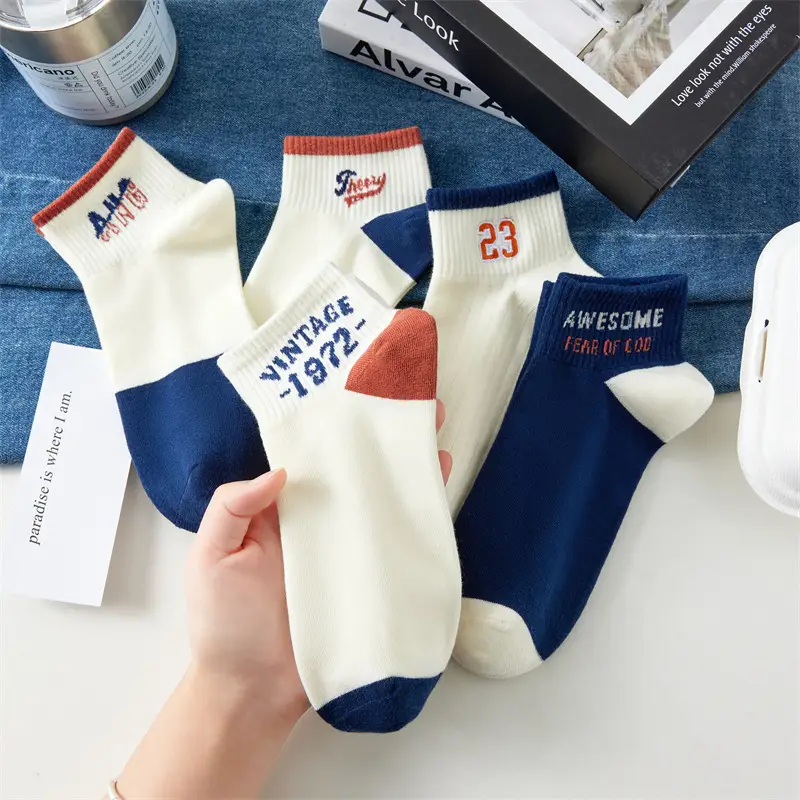 Socks Spring and Summer Men's Mid-Calf Socks Casual Simple Black and White Business Socks Casual Socks Sweat-Absorbent Thin Manufacturer Wholesale