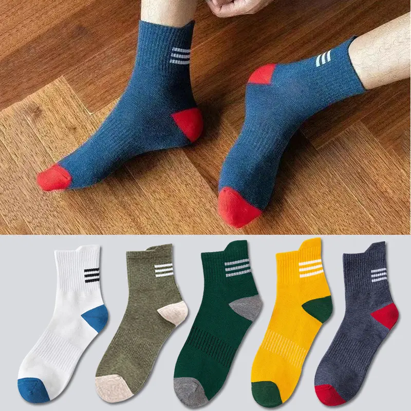 Socks Spring and Summer Men's Mid-Calf Socks Casual Simple Black and White Business Socks Casual Socks Sweat-Absorbent Thin Manufacturer Wholesale