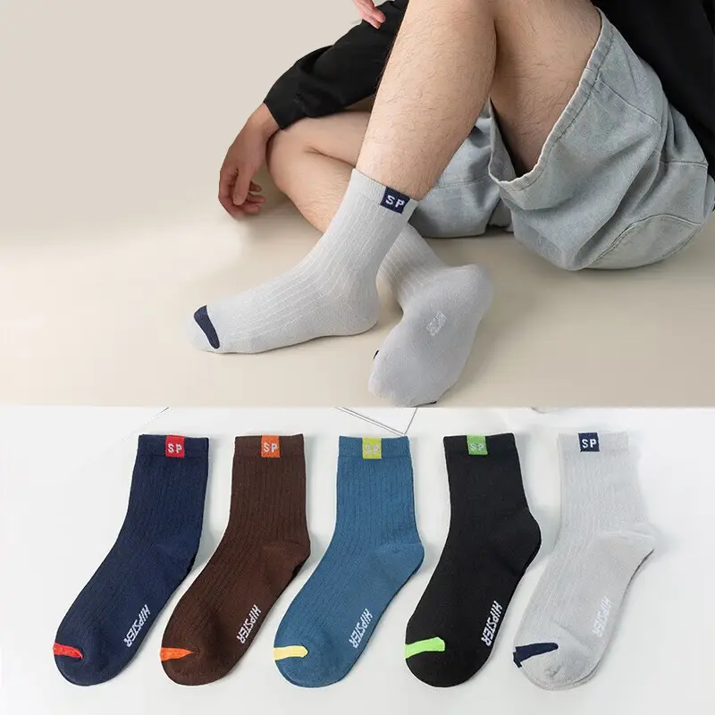 Socks Spring and Summer Men's Mid-Calf Socks Casual Simple Black and White Business Socks Casual Socks Sweat-Absorbent Thin Manufacturer Wholesale
