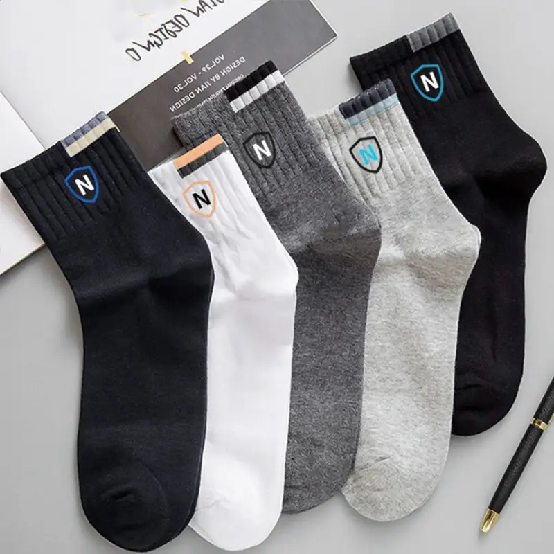 Socks Spring and Summer Men's Mid-Calf Socks Casual Simple Black and White Business Socks Casual Socks Sweat-Absorbent Thin Manufacturer Wholesale
