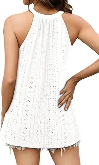 Women's 2024 Sleeveless T-Shirt Vest Hole Hollow Round Neck — feature 14