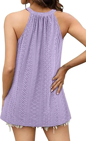 Women's 2024 Sleeveless T-Shirt Vest Hole Hollow Round Neck — feature 16