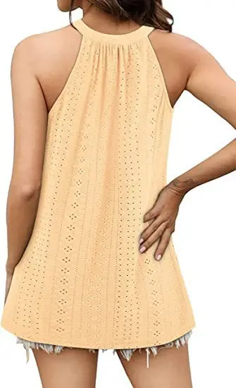 Women's 2024 Sleeveless T-Shirt Vest Hole Hollow Round Neck — feature 8