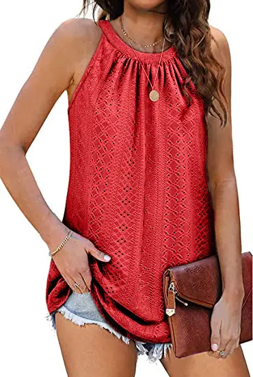 Women's 2024 Sleeveless T-Shirt Vest Hole Hollow Round Neck — feature 9
