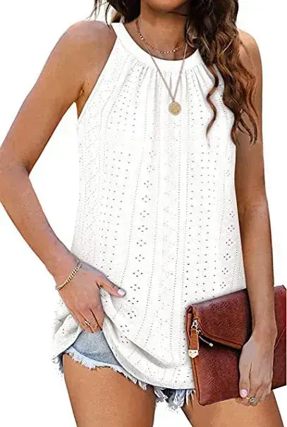Women's 2024 Sleeveless T-Shirt Vest Hole Hollow Round Neck — feature 13