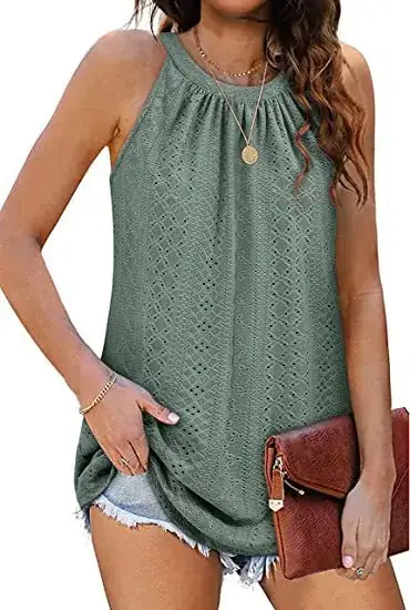 Women's 2024 Sleeveless T-Shirt Vest Hole Hollow Round Neck — feature 3