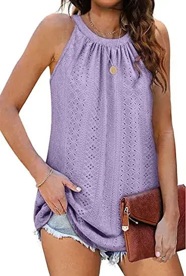 Women's 2024 Sleeveless T-Shirt Vest Hole Hollow Round Neck — feature 15