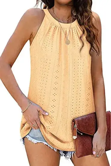 Women's 2024 Sleeveless T-Shirt Vest Hole Hollow Round Neck - Image 3