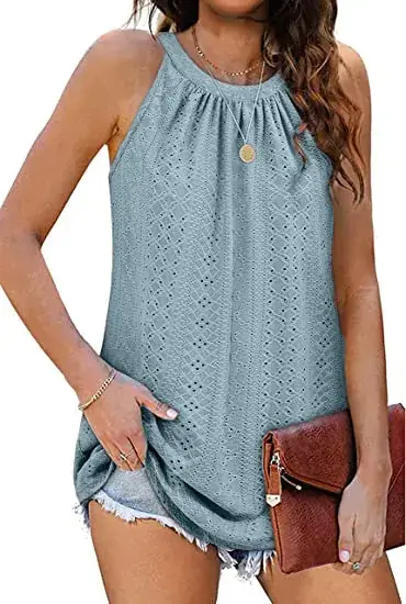 Women's 2024 Sleeveless T-Shirt Vest Hole Hollow Round Neck - Image 4