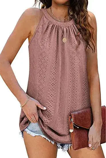 Women's 2024 Sleeveless T-Shirt Vest Hole Hollow Round Neck - Image 6