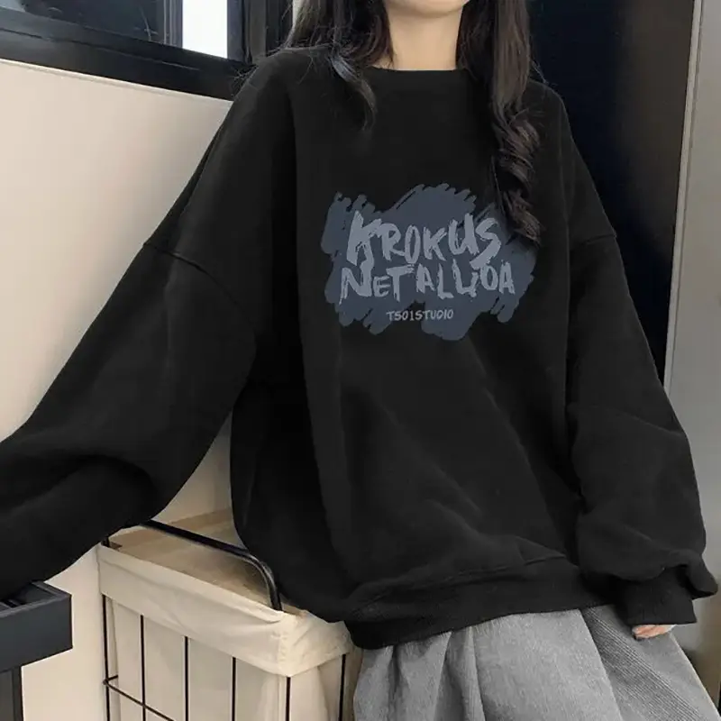 Women Oversize Hooded Sweatshirt Black Net Allover Print - Image 6