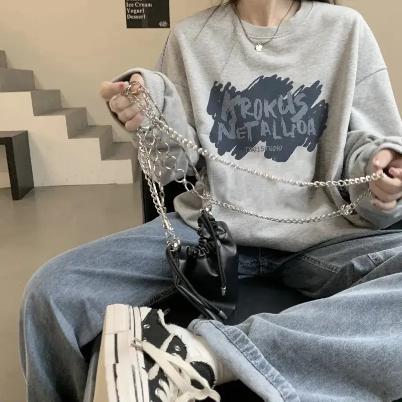 Women Oversize Hooded Sweatshirt Black Net Allover Print - Image 7