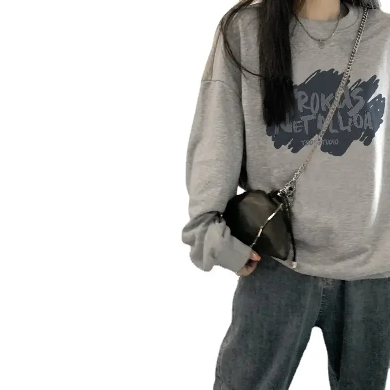 Women Oversize Hooded Sweatshirt Black Net Allover Print - Image 9