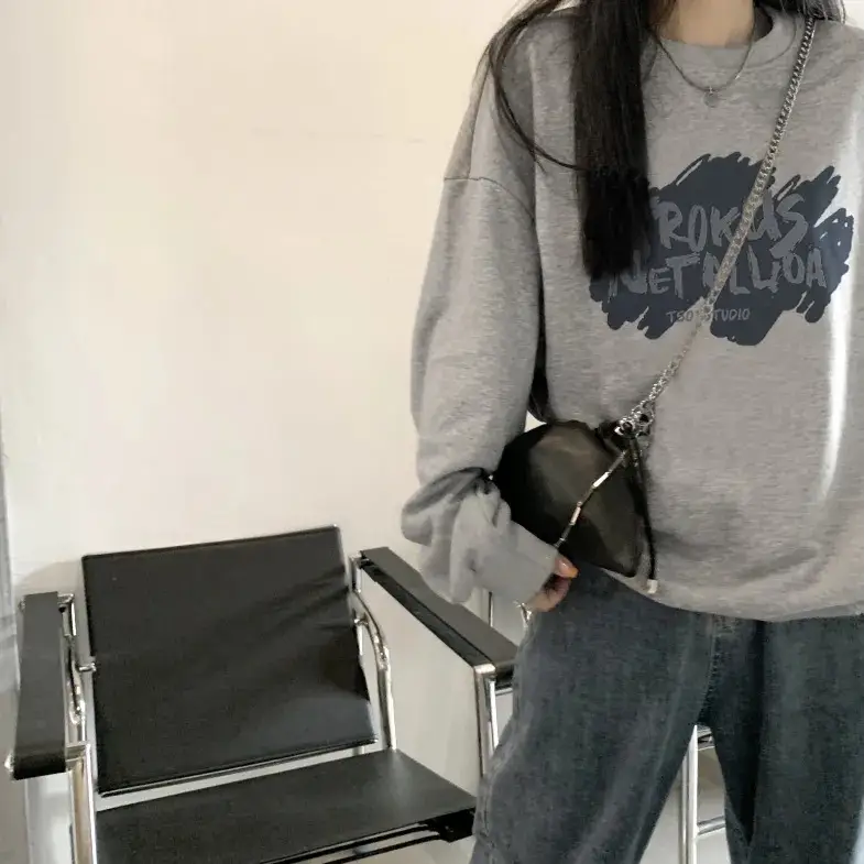 Women Oversize Hooded Sweatshirt Black Net Allover Print - Image 4