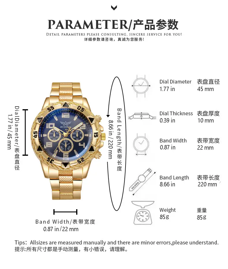 Gold 3-Eye Chronograph Watch for Men — feature 1