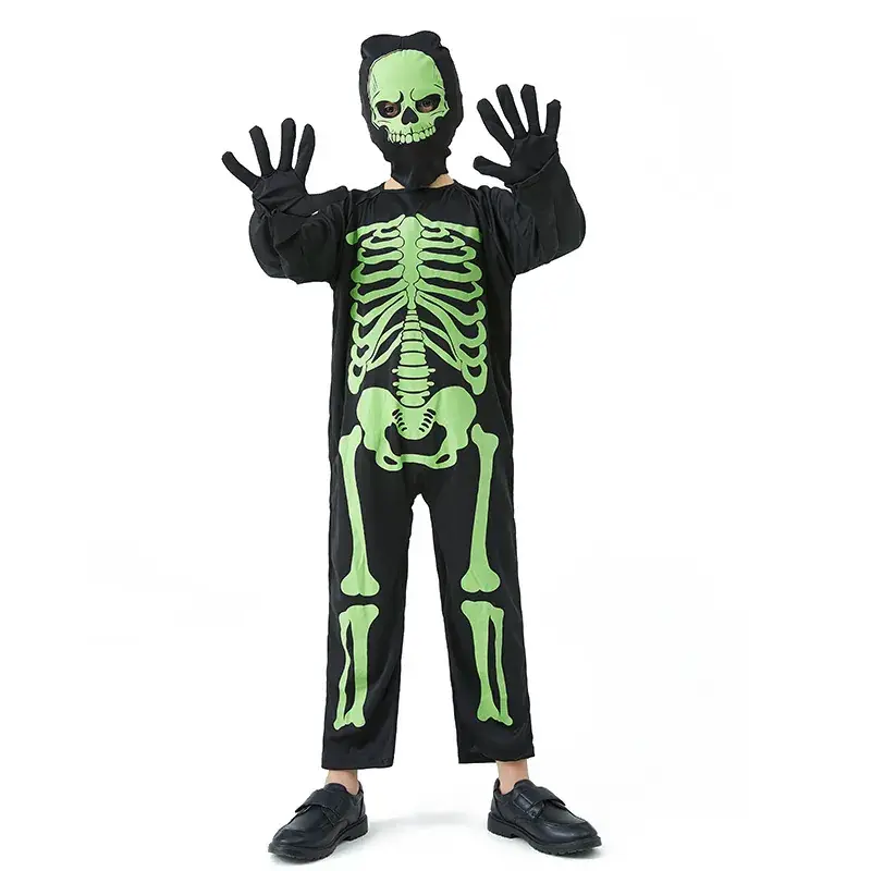 Kids Halloween Skeleton Costume Black Green - Image 4