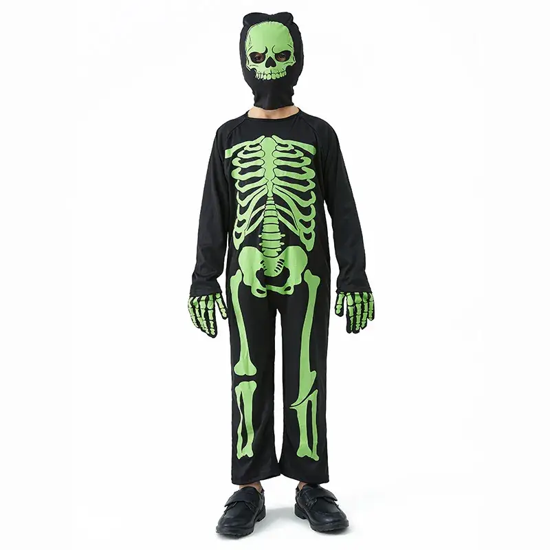 Kids Halloween Skeleton Costume Black Green - Image 5