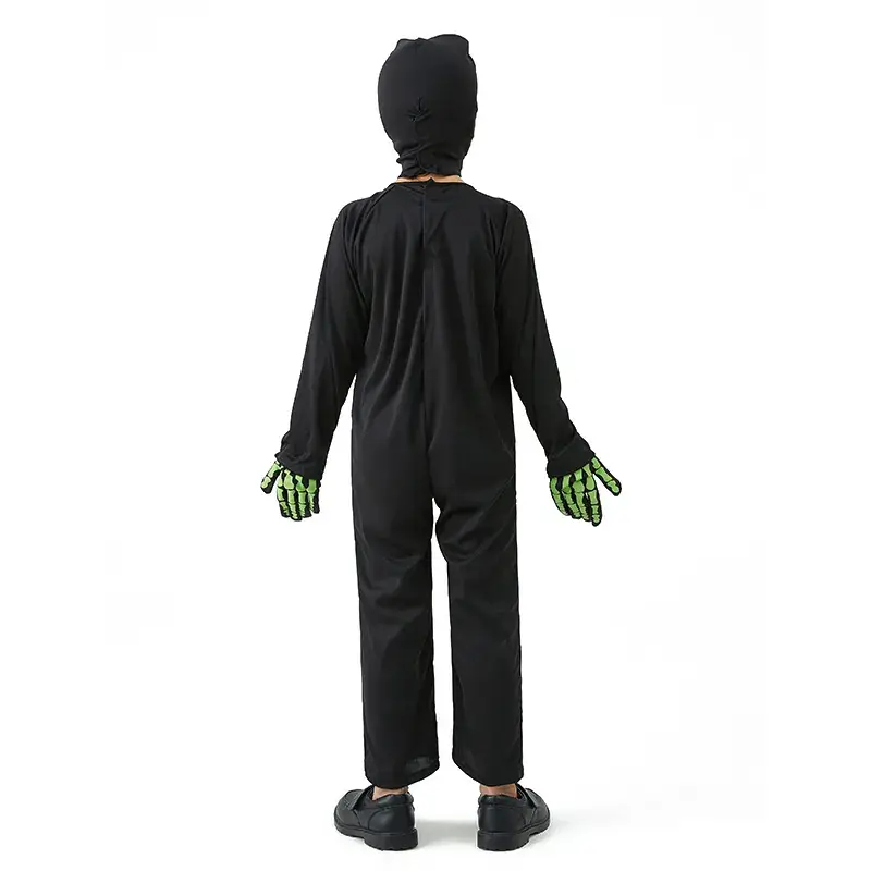 Kids Halloween Skeleton Costume Black Green - Image 6
