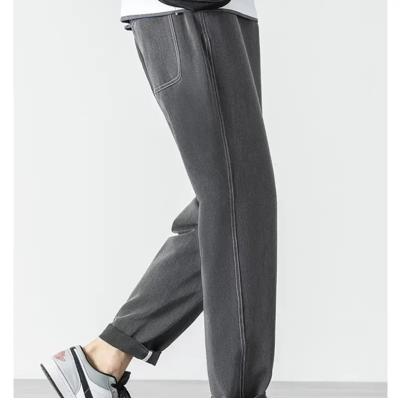Men Black Cropped Straight Trousers Spring Autumn 2023
