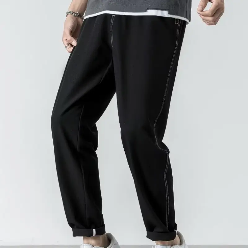 Men Black Cropped Straight Trousers Spring Autumn 2023