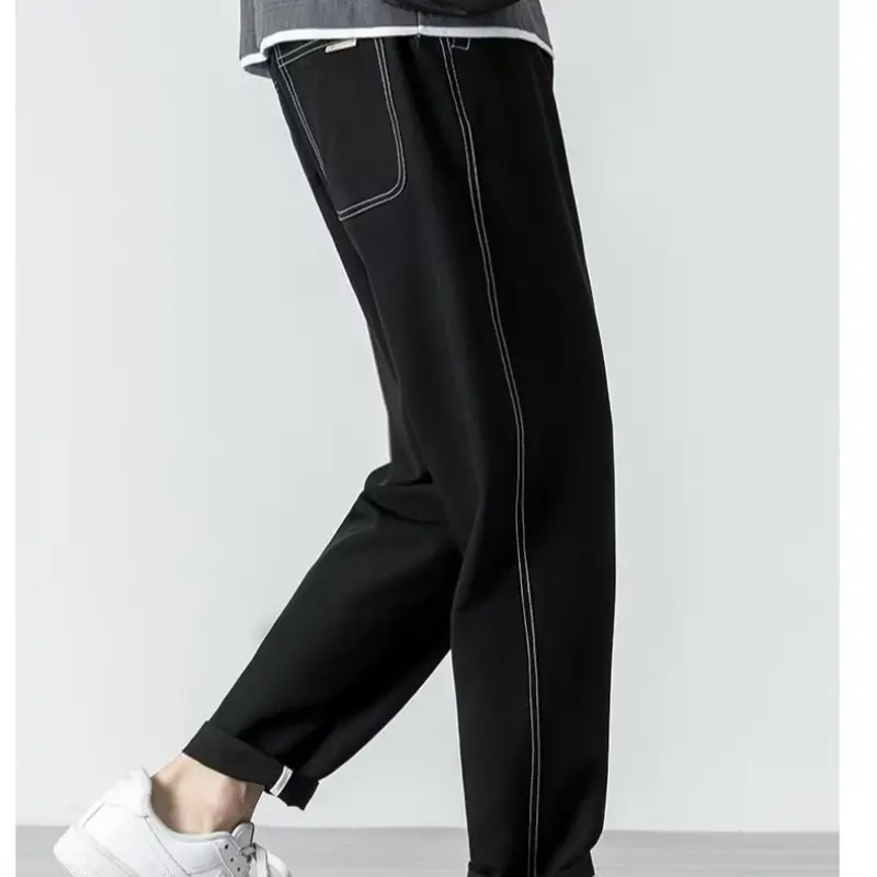 Men Black Cropped Straight Trousers Spring Autumn 2023