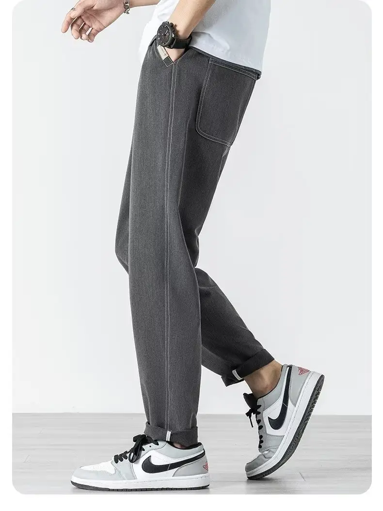 Men Black Cropped Straight Trousers Spring Autumn 2023 — feature 10