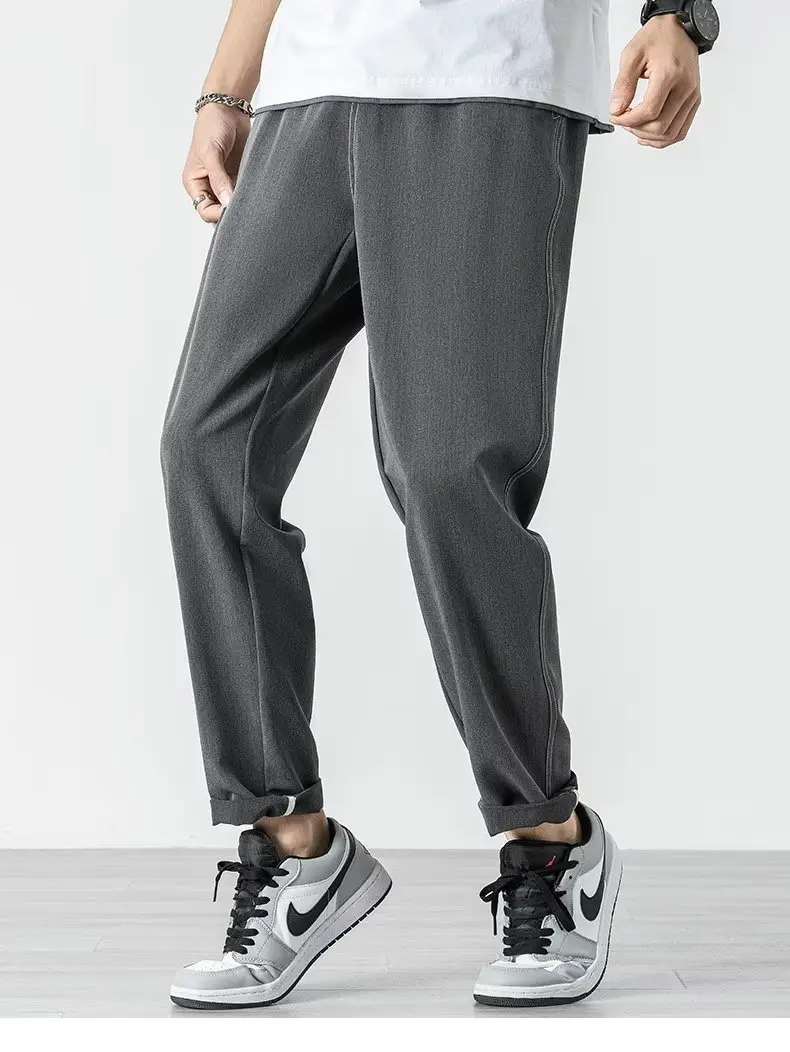Men Black Cropped Straight Trousers Spring Autumn 2023 — feature 12