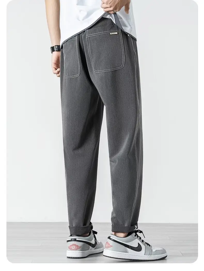 Men Black Cropped Straight Trousers Spring Autumn 2023 — feature 13