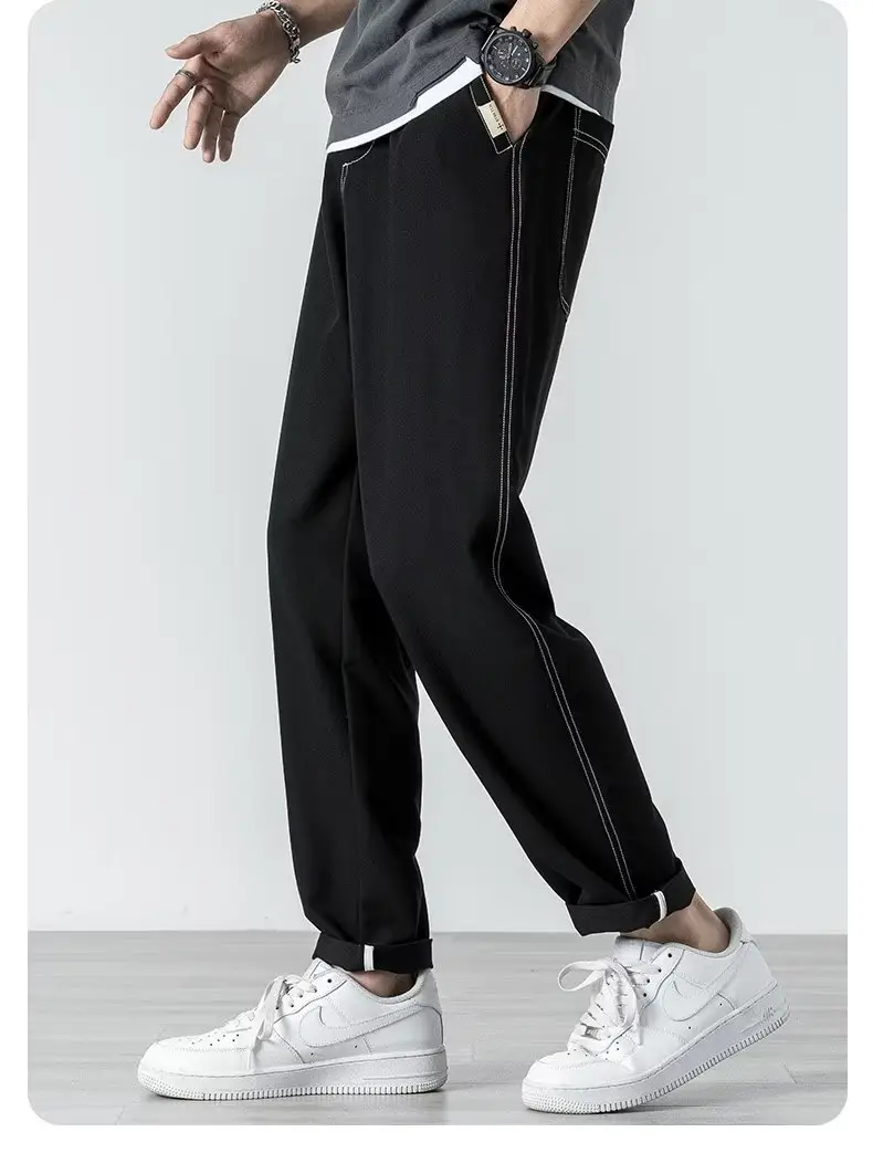 Men Black Cropped Straight Trousers Spring Autumn 2023 — feature 14