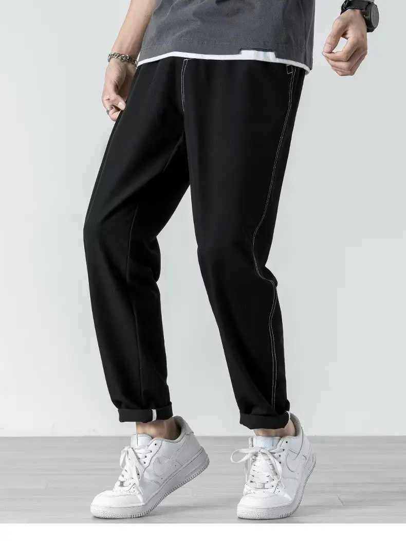 Men Black Cropped Straight Trousers Spring Autumn 2023 — feature 15