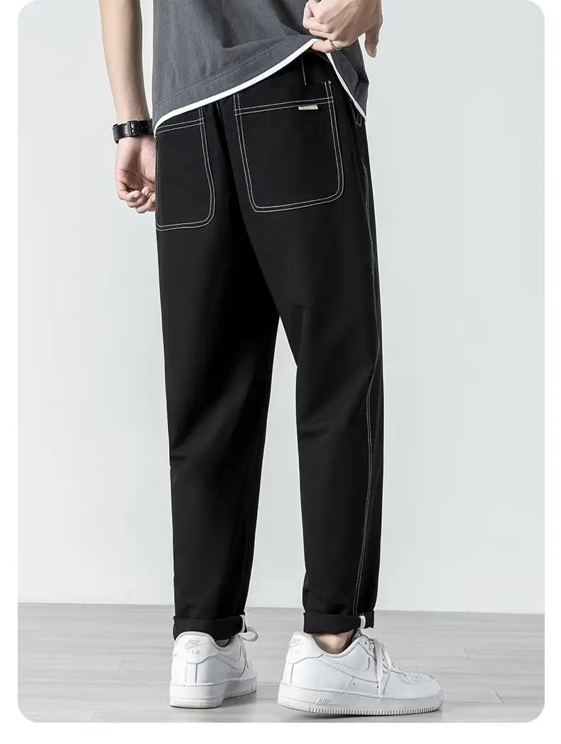 Men Black Cropped Straight Trousers Spring Autumn 2023 — feature 16