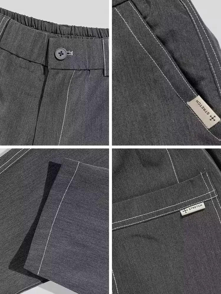 Men Black Cropped Straight Trousers Spring Autumn 2023 — feature 4