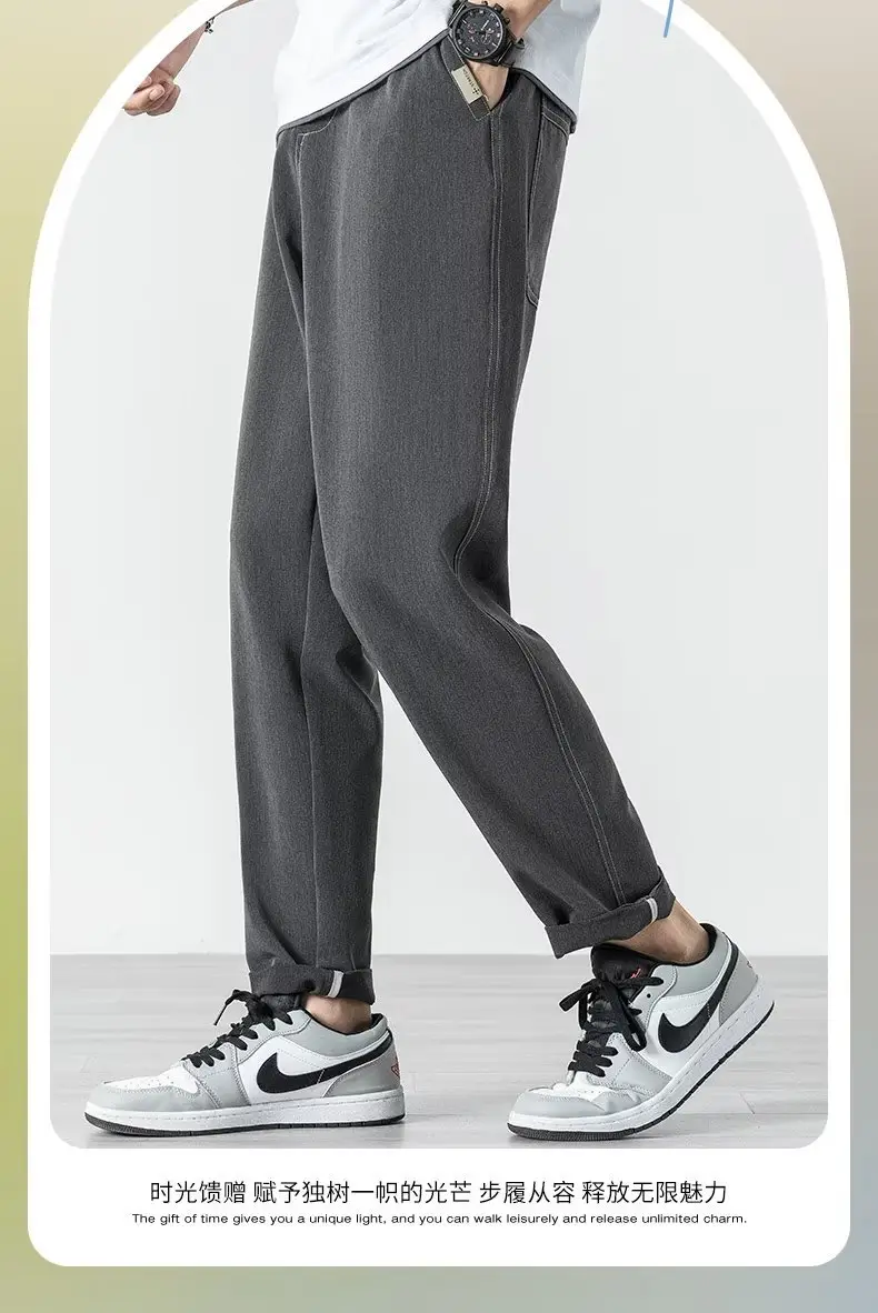Men Black Cropped Straight Trousers Spring Autumn 2023 — feature 6