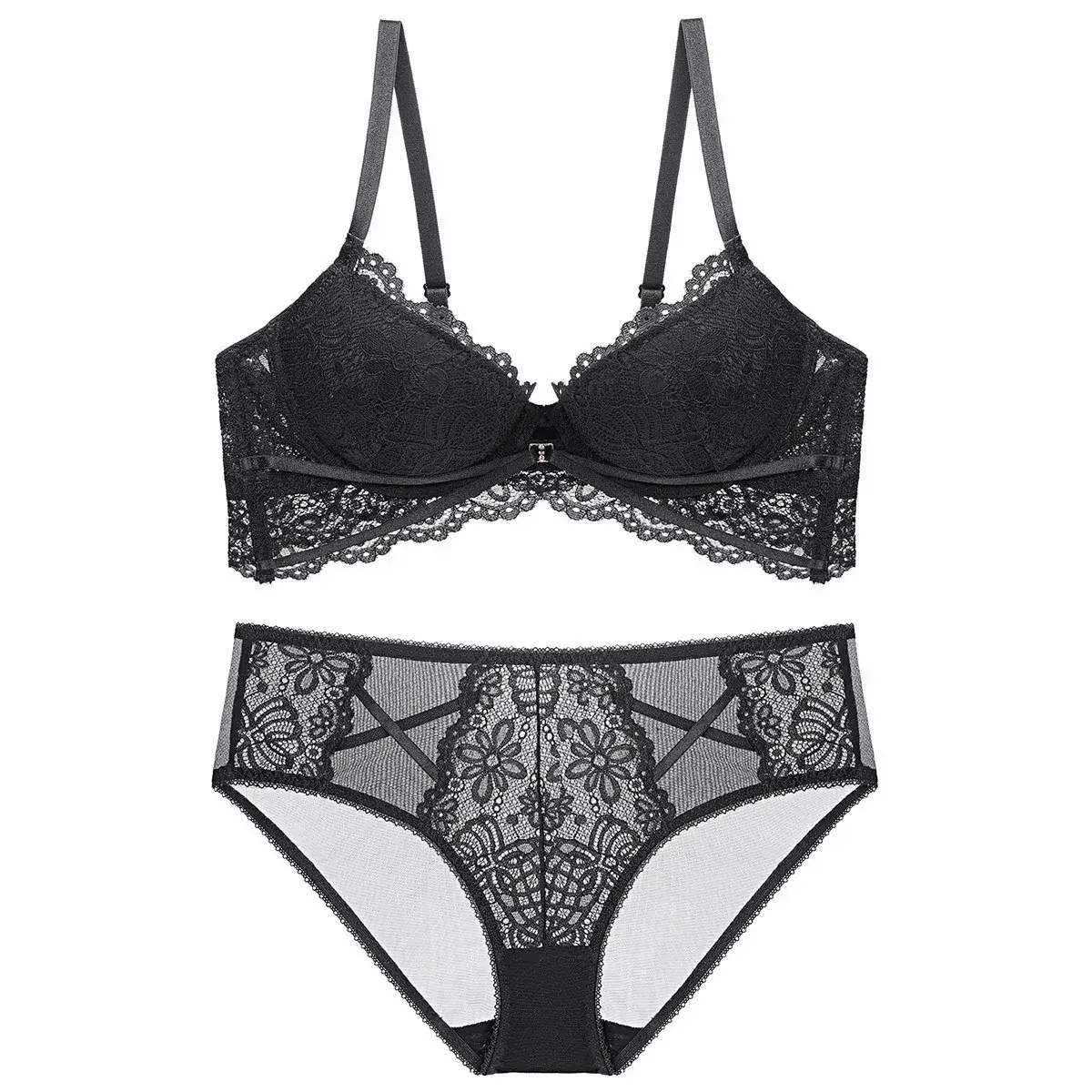White Lace Push Up Bra Set Small