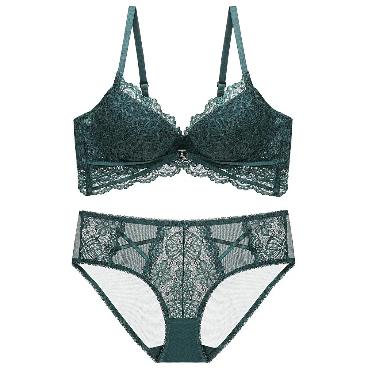 White Lace Push Up Bra Set Small