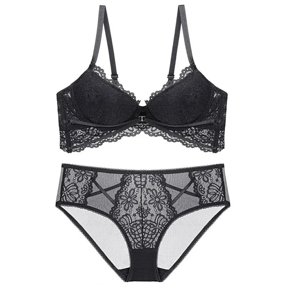 White Lace Push Up Bra Set Small