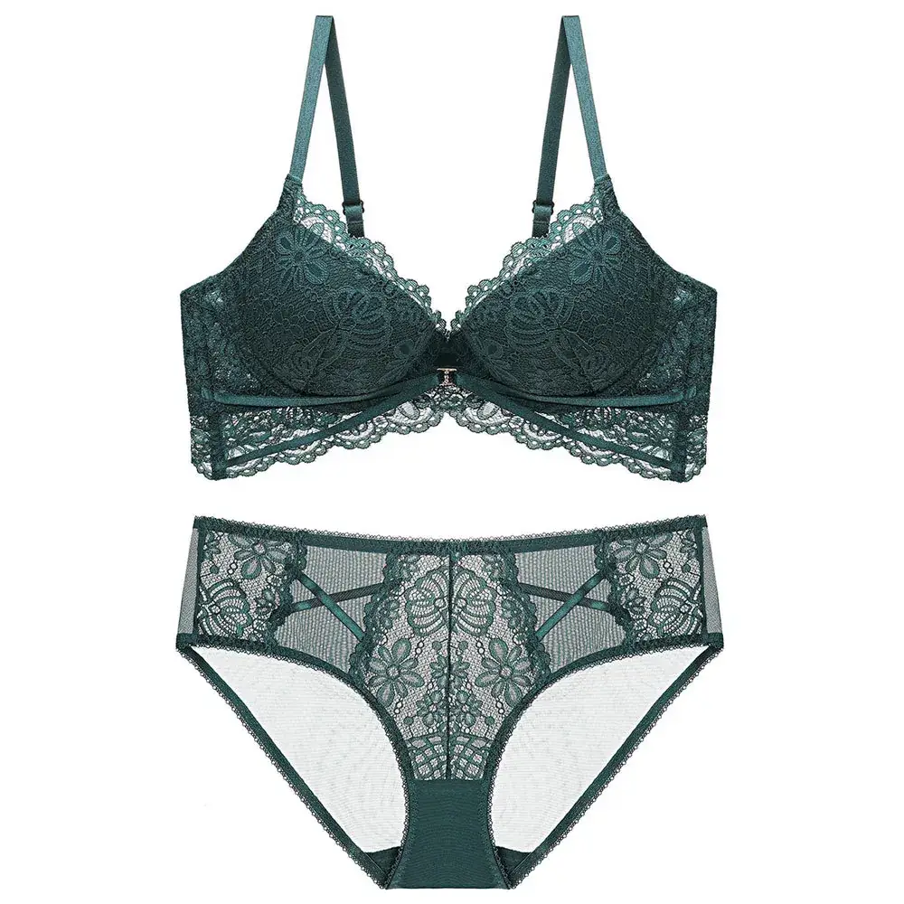 White Lace Push Up Bra Set Small