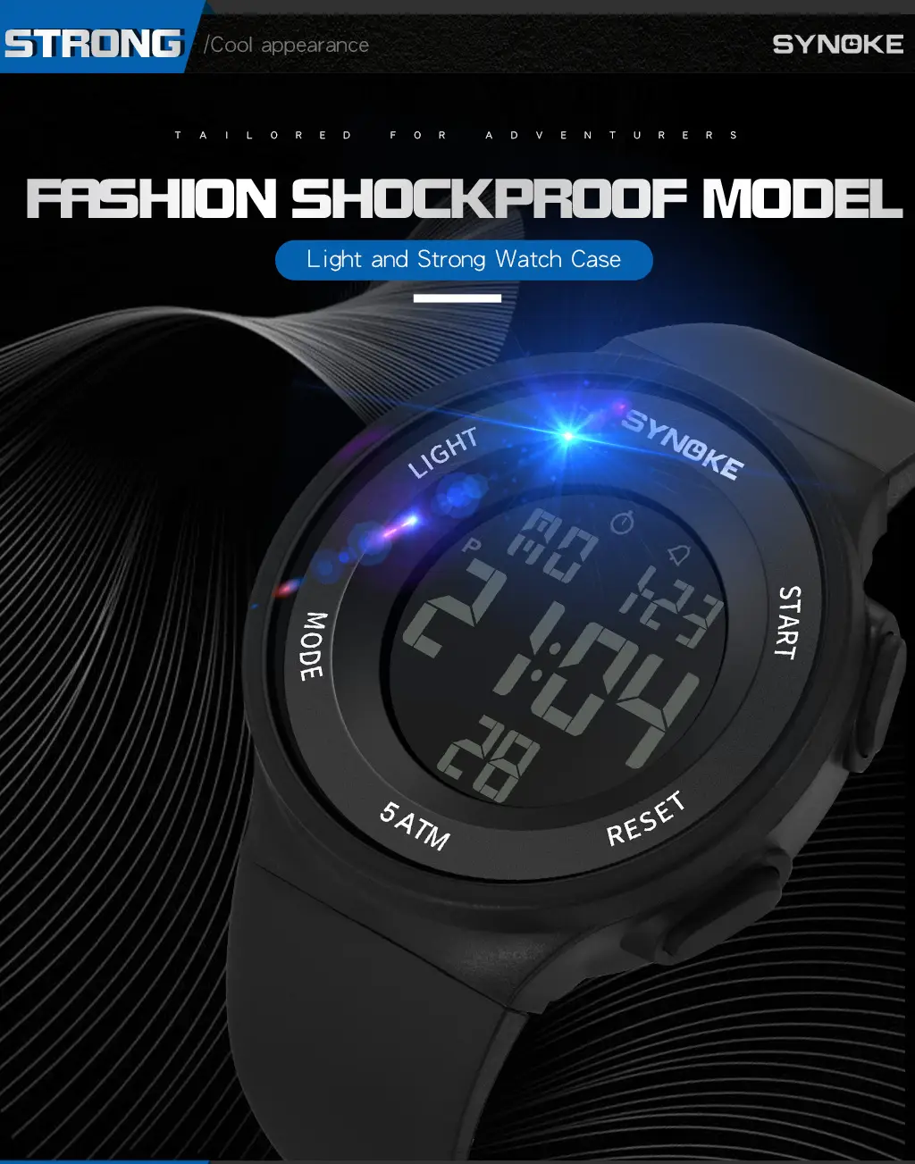 SynoKE Digital Watch with LED Band Black — feature 27
