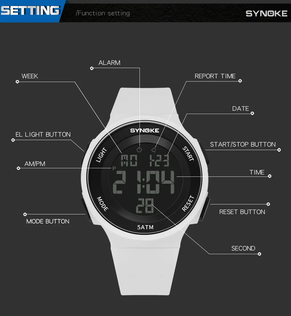 SynoKE Digital Watch with LED Band Black — feature 28