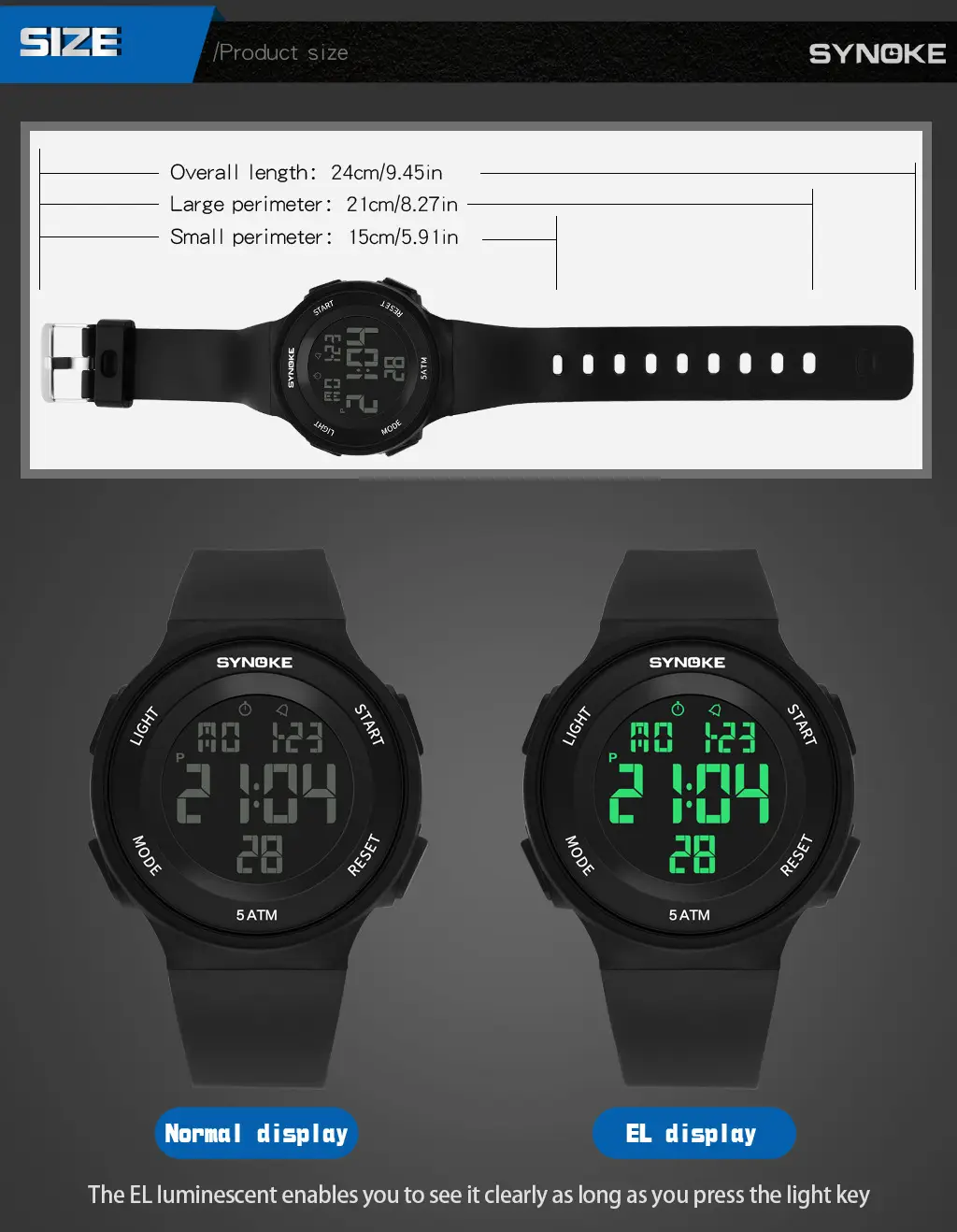 SynoKE Digital Watch with LED Band Black — feature 30