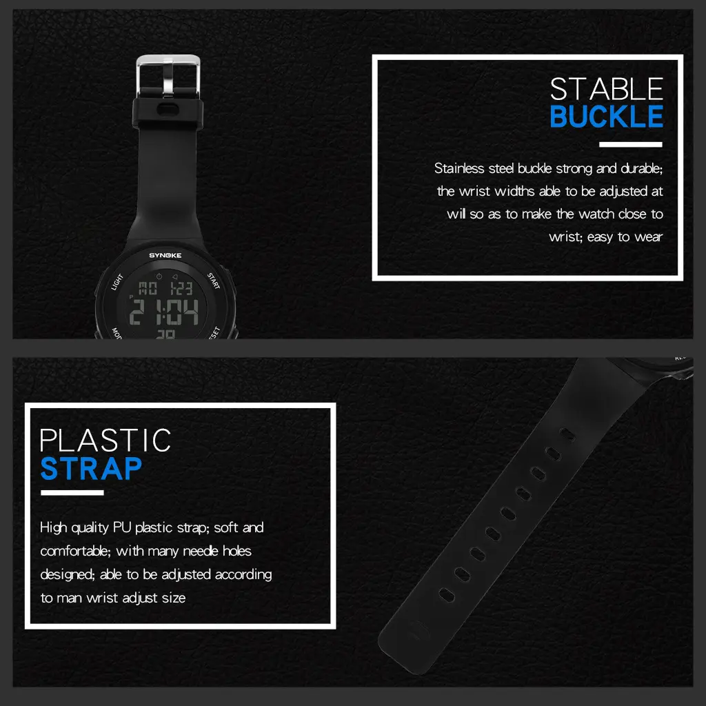 SynoKE Digital Watch with LED Band Black — feature 36