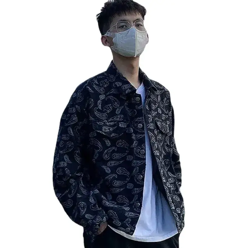 Men's Paisley Denim Jacket European Street Style Plus Size