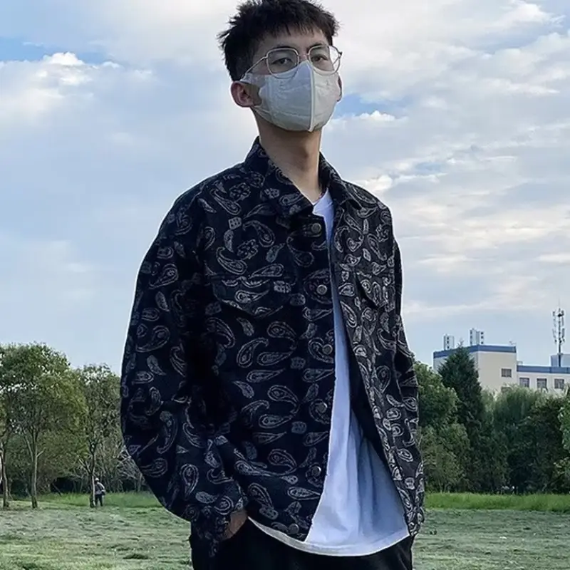 Men's Paisley Denim Jacket European Street Style Plus Size — feature 6