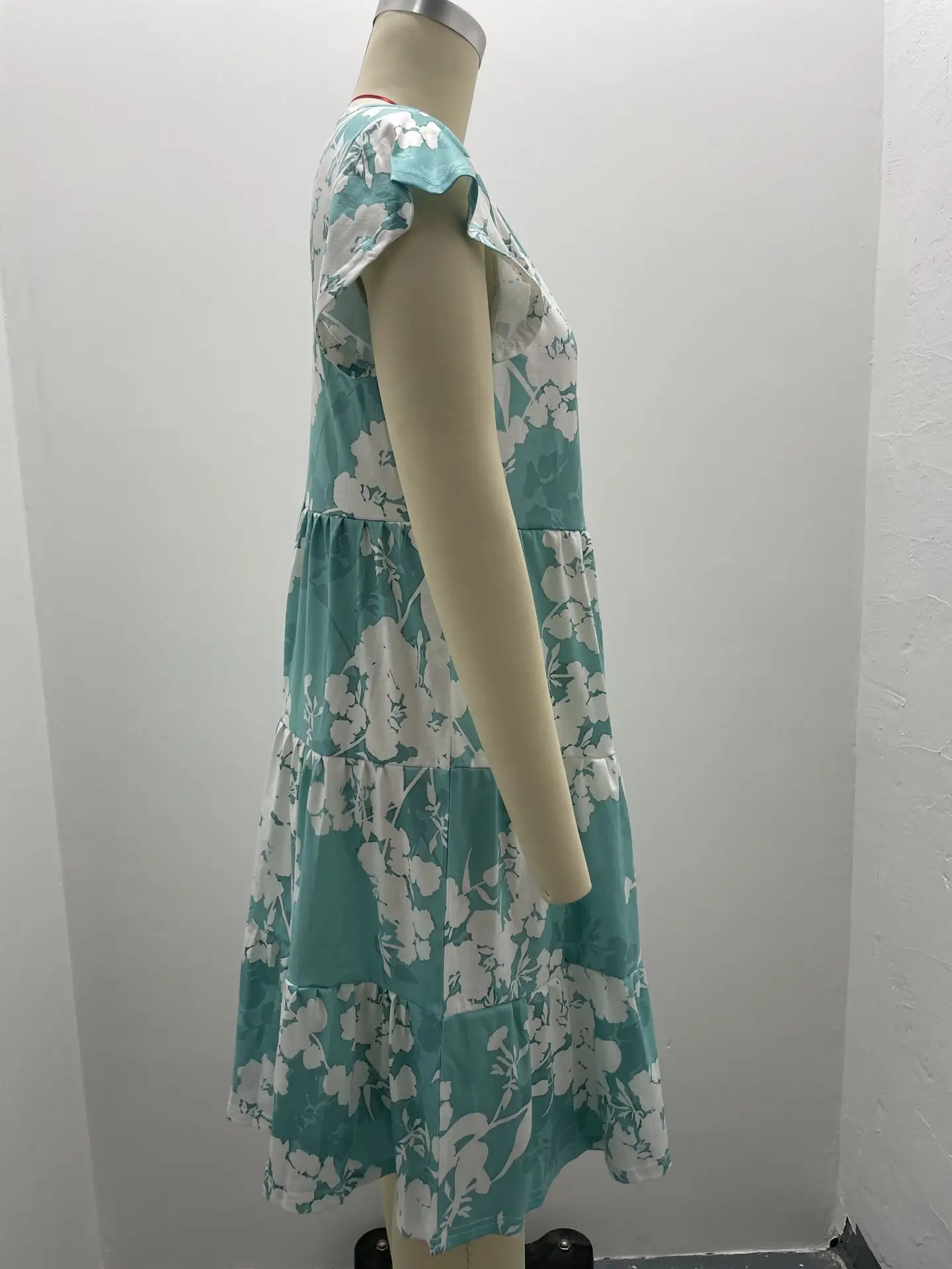 Purple Floral Flutter Sleeve Casual Dress for Women — feature 23