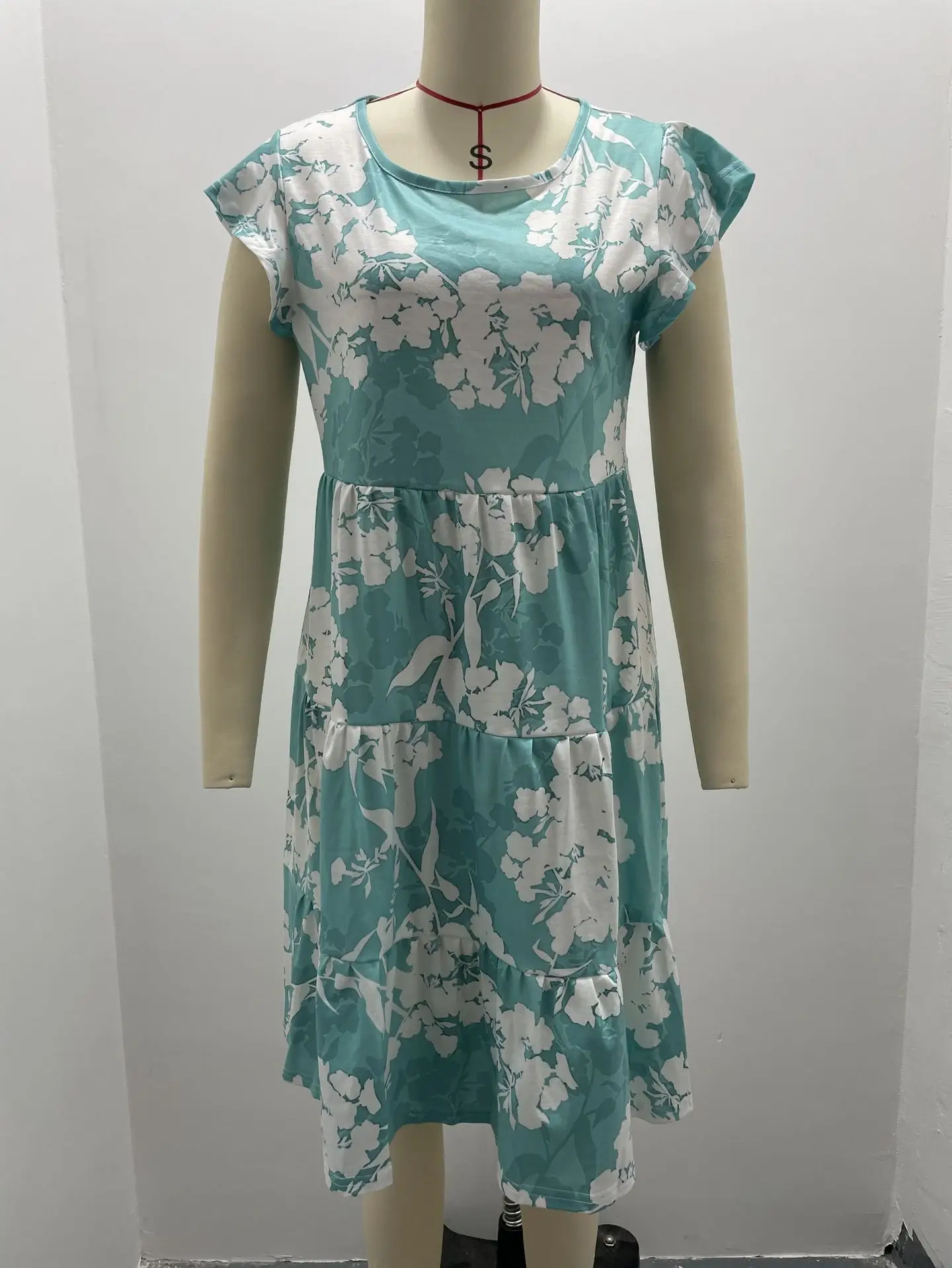 Purple Floral Flutter Sleeve Casual Dress for Women — feature 25