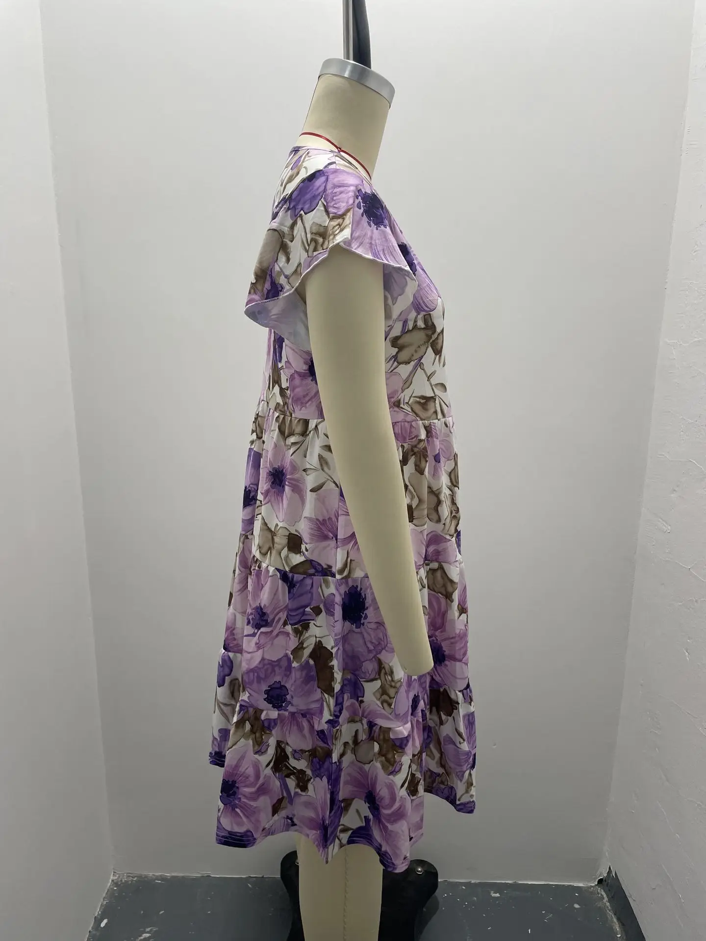 Purple Floral Flutter Sleeve Casual Dress for Women — feature 26